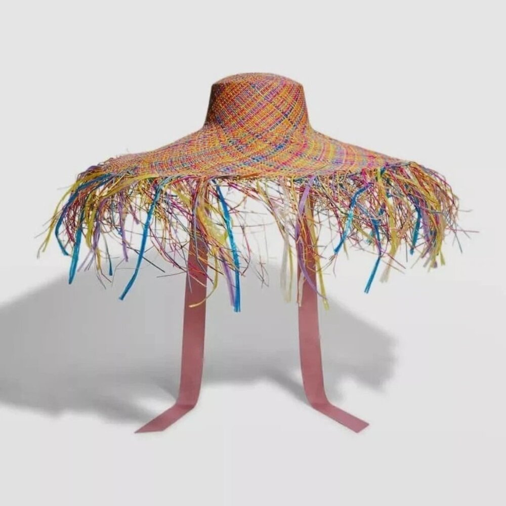 NWT Sensi Studio Women's Pink Fiesta Frayed Large-Brim Hat sz M $24